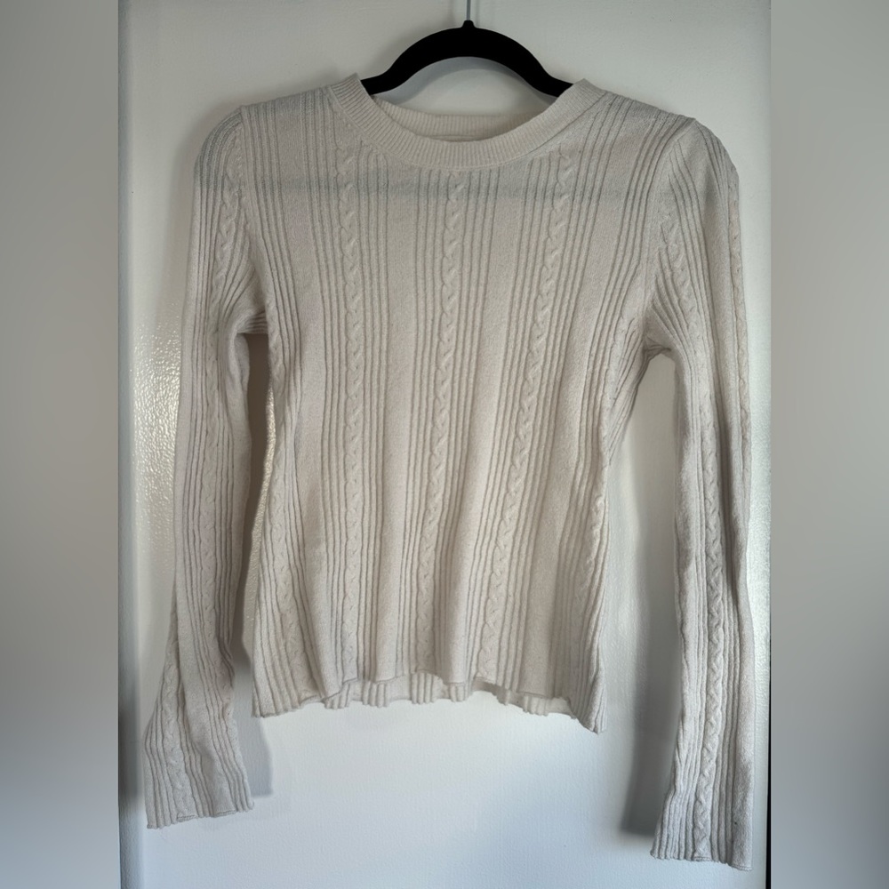 American Eagle Outfitters AE Knitted Cropped Slim Fitted Off White Sweater Small